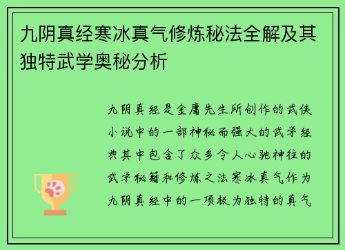 九阴真经寒冰真气修炼秘法全解及其独特武学奥秘分析